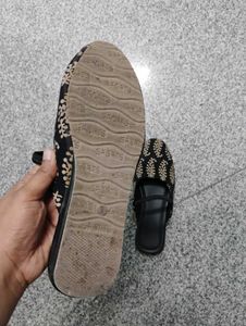 Embroidered Black Mules