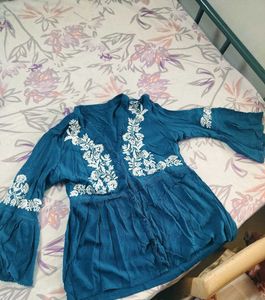 Embroidered Teal Top