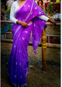 Elegant Purple Cotton Saree with white blouse