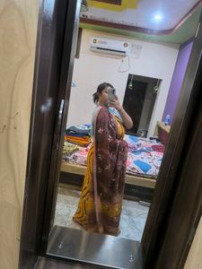 Brown &amp;Yellow Rajasthani Tie Dye Heavywork Saree