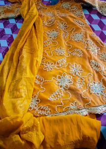 Yellow Heavy Embroidery Suit