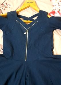 Navy Cold Shoulder Fit &amp; Flare Dress