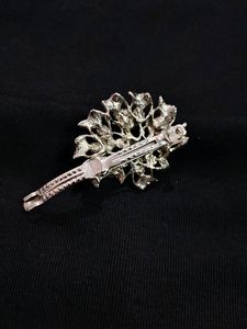 Peacock Embellish Hair Clip, Silver Colour
