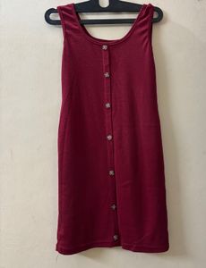 Burgundy Button-Down Dress