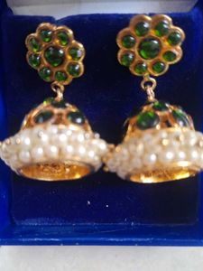 pearl jhumka Green color