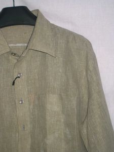 Vintage Olive Green Linen Button-Up Shirt
