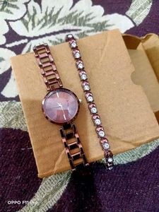 Watch And Bracelet Combo- Brown