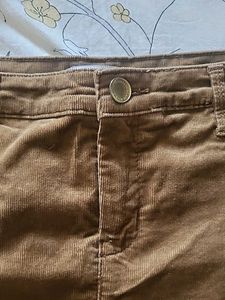Brown Corduroy Knee Length Skirt