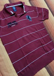 Spunk Men Red Striped Cotton Polo Tshirt