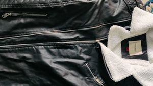 Shearling Collar Leather Moto Jacket