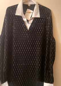 Designer Top Black And White Collar