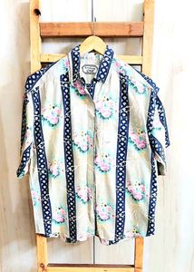 Lime Green Printed Cotton Shirt Size-42