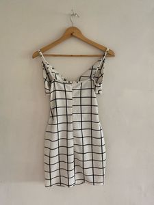 White Checkered Cutout Mini Dress