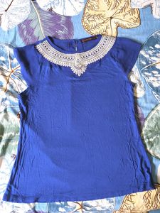 Blue Top with Lace Collar