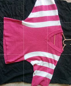 Pink Striped V-Neck Pullover