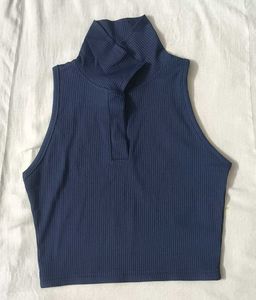 Navy Ribbed Sleeveless Top