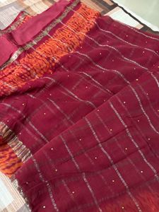 Orange &amp; Red Animal Print Saree