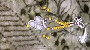 Oxidise Yellow Thread Necklace Set