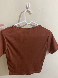 Brown Plain Crop Top From SSS