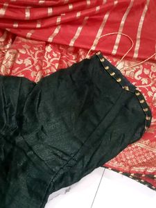 Red Saree With Stiched Blouse