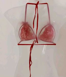 Red Lace Bra with Bow Details