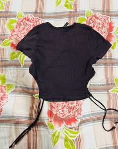 H&amp;M Ribbed Drawstring Cutout Top