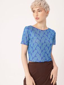 Dressberry Blue Patterned Crop Top