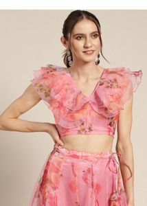 Floral Ruffle Crop Top and skirt