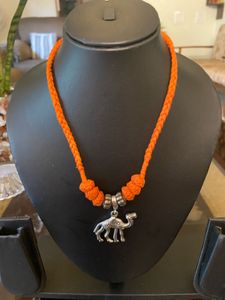 Orange Cord Camel Pendant Handcrafted  Necklace