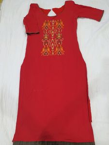 Red Patola Yoke Embroidered Kurta With Dupatta
