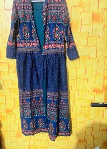 Boho Floral Print Duster Jacket Kurta Set