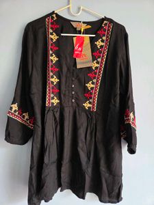 New w Tag Anouk Black Cotton liva Tunic Top 42"