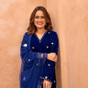 vibrant royal blue Velvet suit