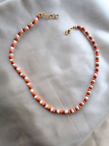 Beaded Necklace - Orange, Red &amp; White❤️🧡