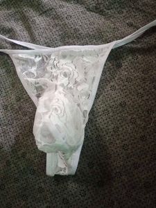 men&#39;s White Lace mesh Thong