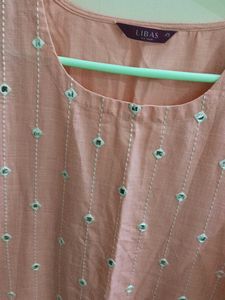 Peach Mirror Work Kurta