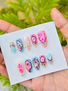Hand-Painted Floral Press-On Nails