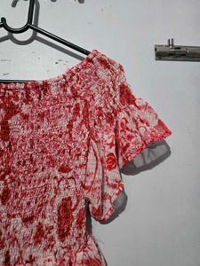 Floral Red White Dress