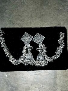 Silver Tone Jhumka Earrings