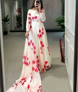Elegant White &amp; Red Floral Gown