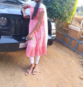 Pink Printed Ruffle Hem Dress