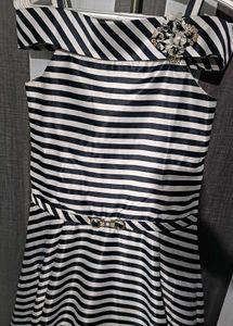 Black And White Striped Off Shoulder Gown