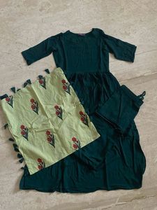 Dark Green Kurta Set 3 Piece