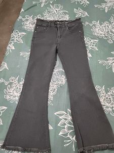 Gray Frayed Hem Bell Bottom Jeans