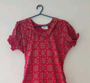 Retro Pink Print Midi Dress