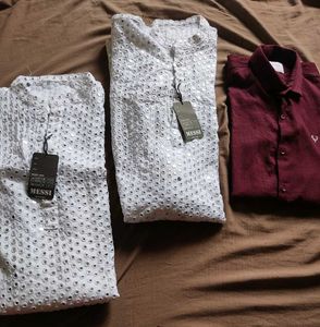 Combo 2 Men&#39;s Kurta (1 Shirt Free )