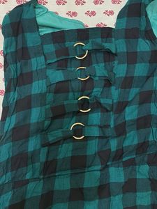 Checked Green Casual Dress