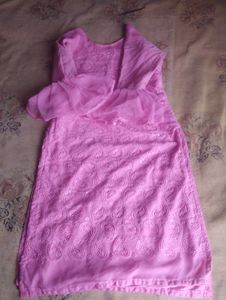 Pink Chikan Kurti with Bell Sleeves