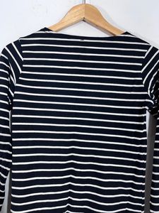 Black &amp; White Stripes Boat Neck Top (Women)