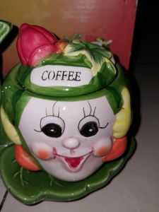 Ceramic Bone China Salt And Coffee Pot With Holder - Set of 2